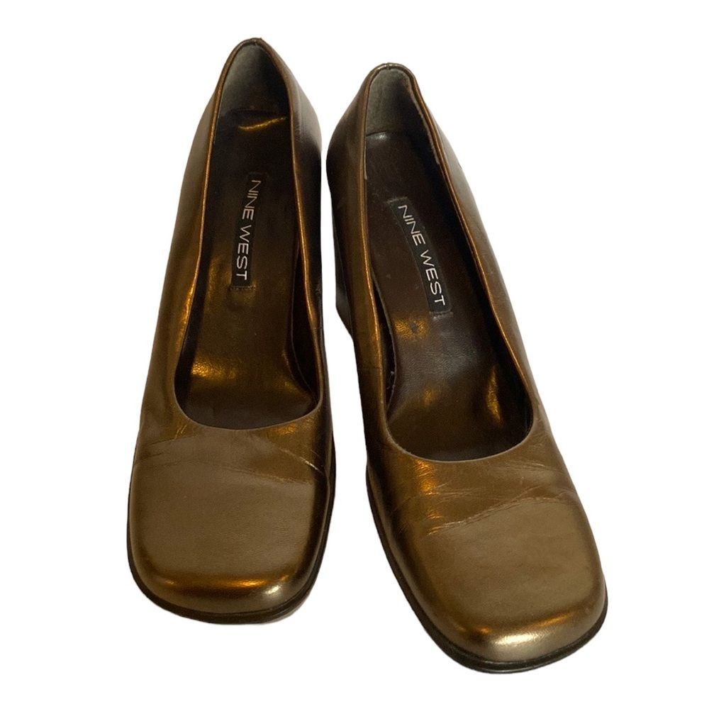 VINTAGE 90s Y2K NINE WEST Chunky Heel Boxy Square Toe irridescent Earth Tones